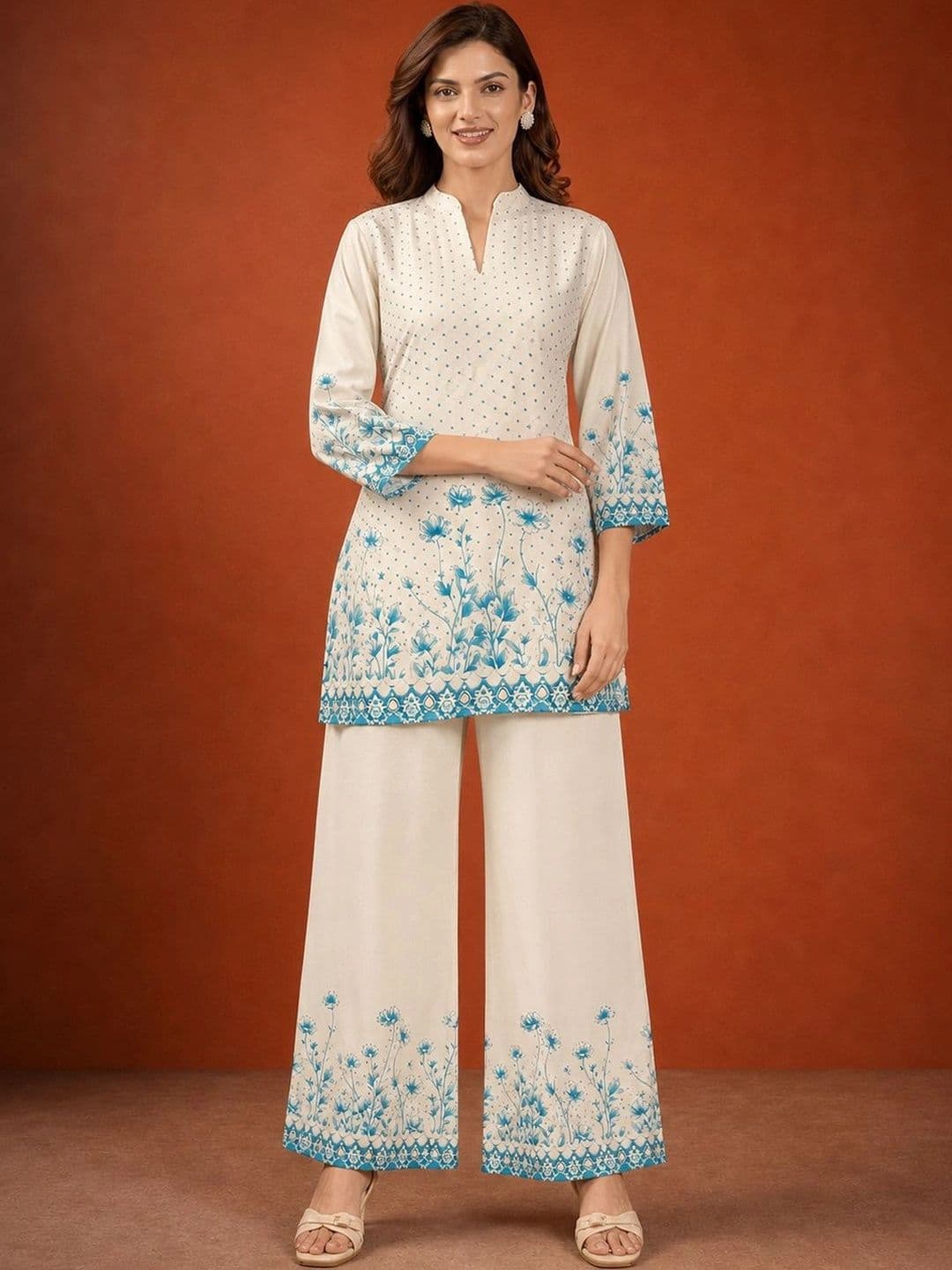 SAINOOR Women Floral Printed Regular Kurta with Palazzos thumbnail 6