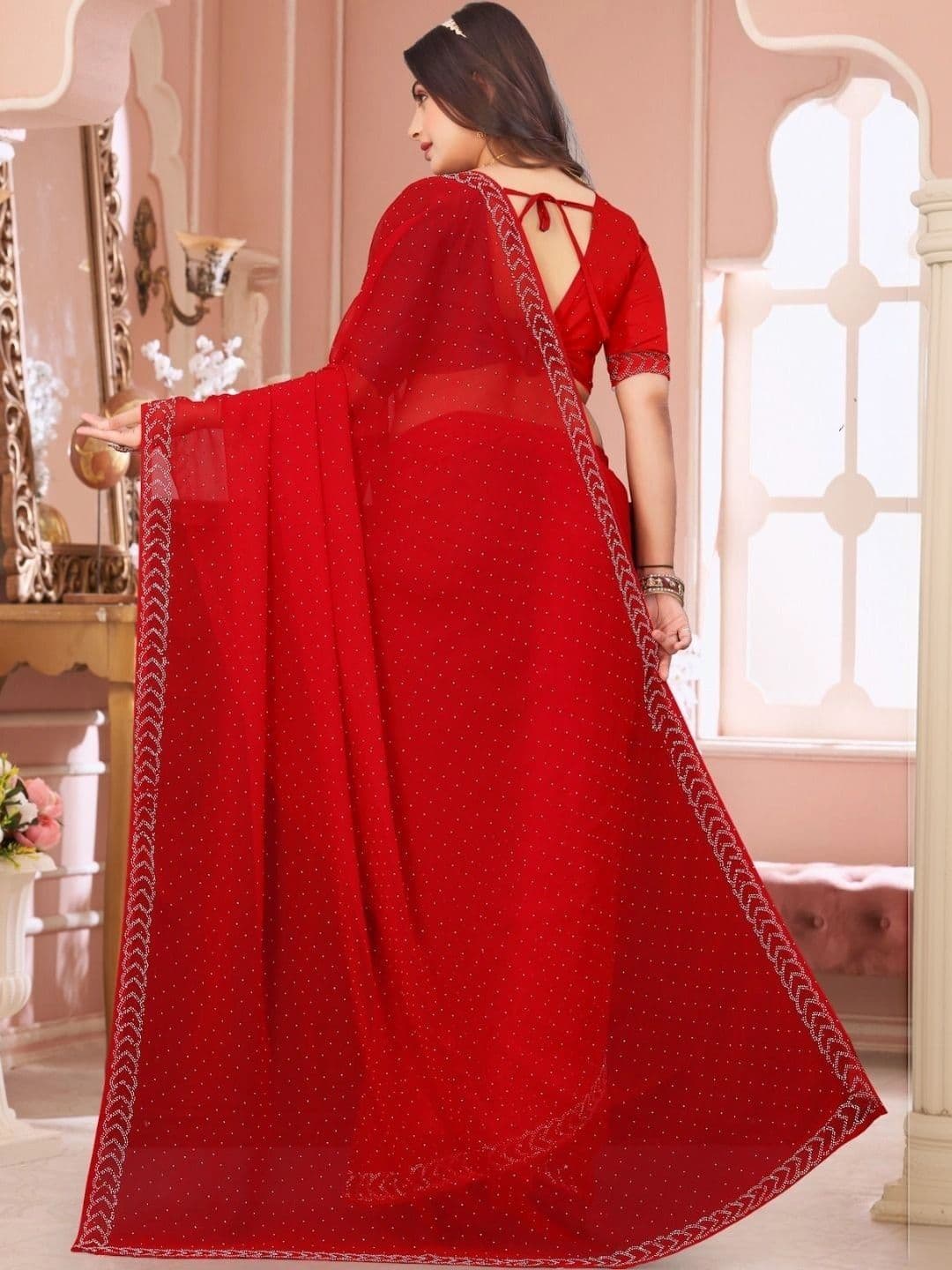 PRANU TRENDS Embellished Poly Chiffon Saree thumbnail 4