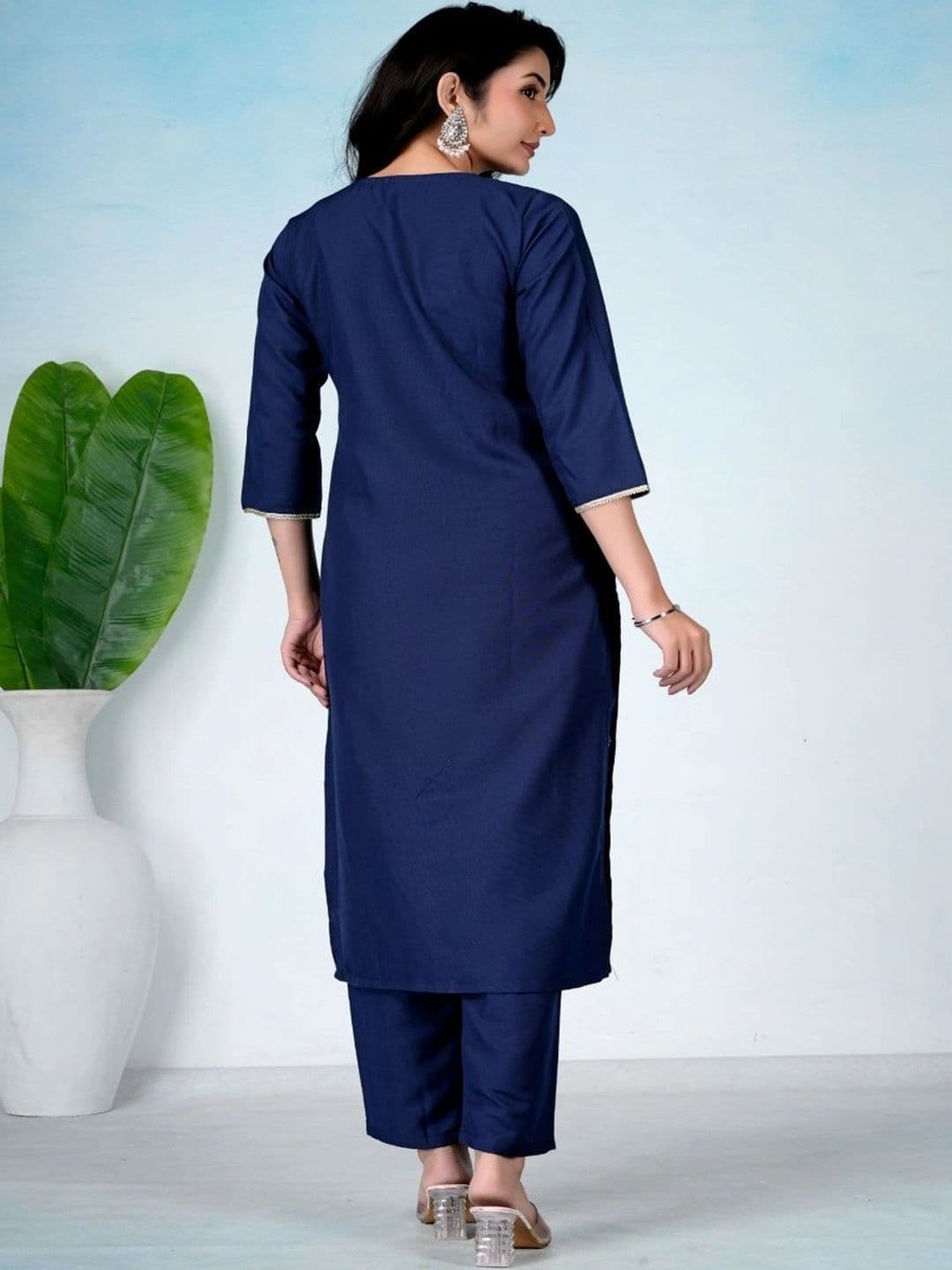 KALINI Women Floral Embroidered Regular Thread Work Kurta with Trousers & With Dupatta thumbnail 7