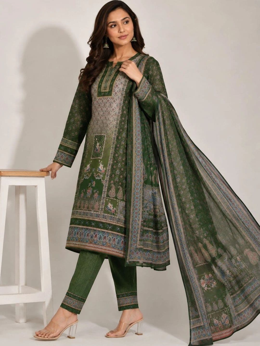 Wool's Kart Women Ethnic Motifs Printed Regular Kurta with Trousers & With Dupatta thumbnail 2