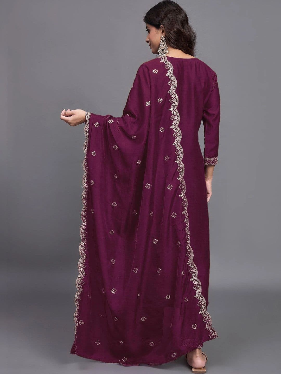 Shree Ramkrishna Fab Women Ethnic Motifs Embroidered Regular Thread Work Kurta with Trousers & With Dupatta thumbnail 4