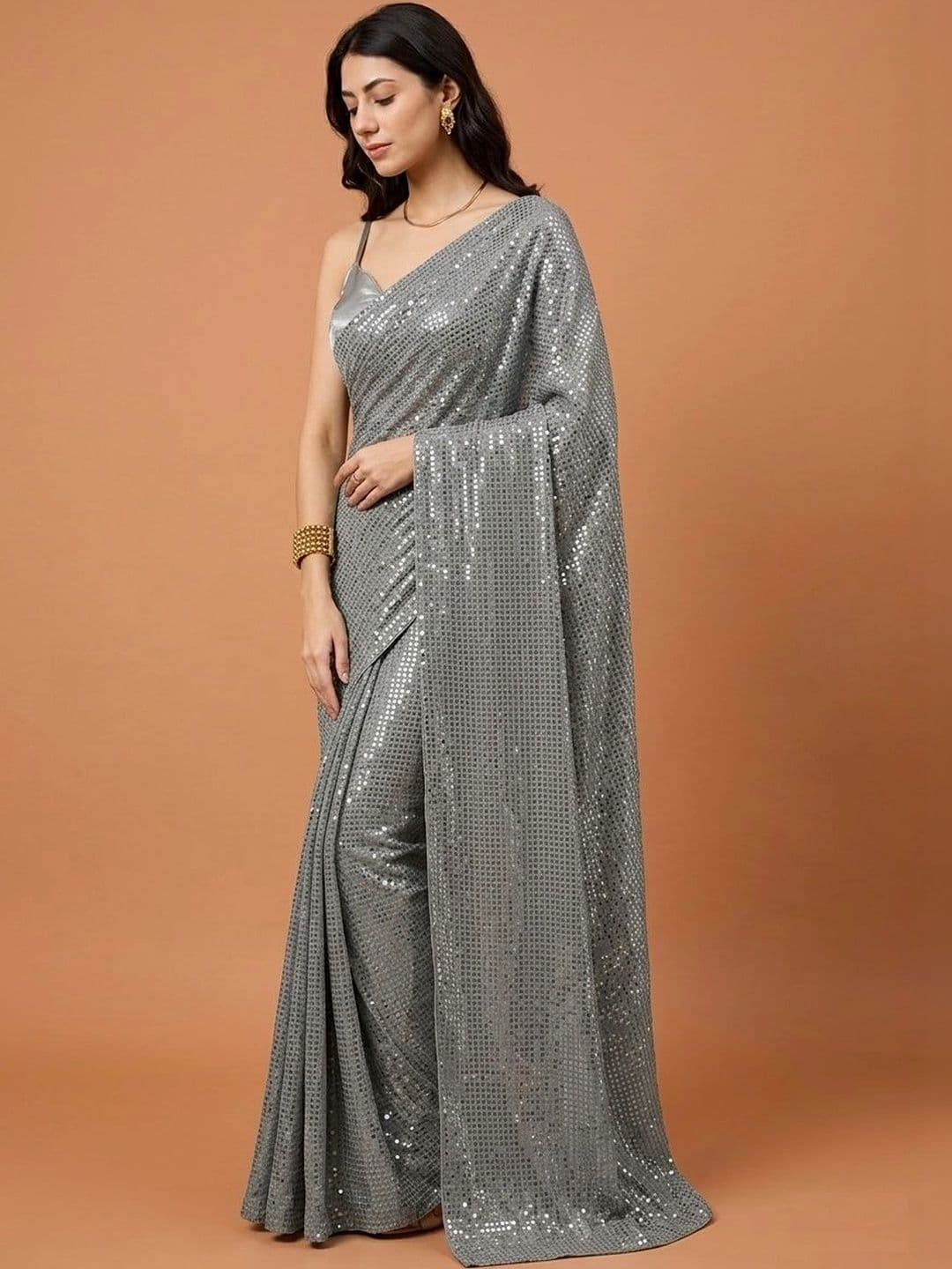 SZN Embellished Sequinned Poly Georgette Designer Saree - view 1