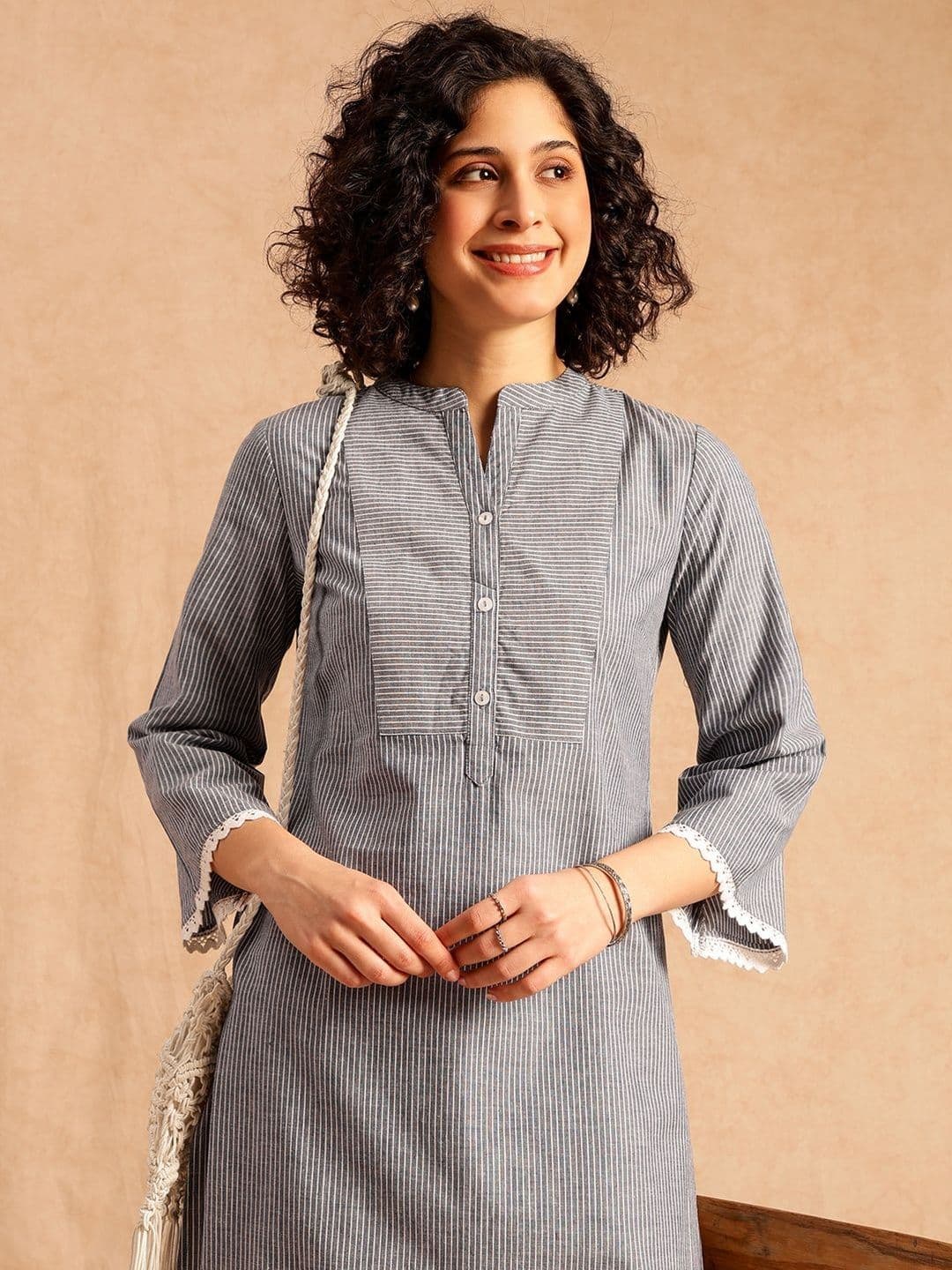 Anouk Women Striped Printed Mandarin Collar Regular Sleeves Kurta - view 1