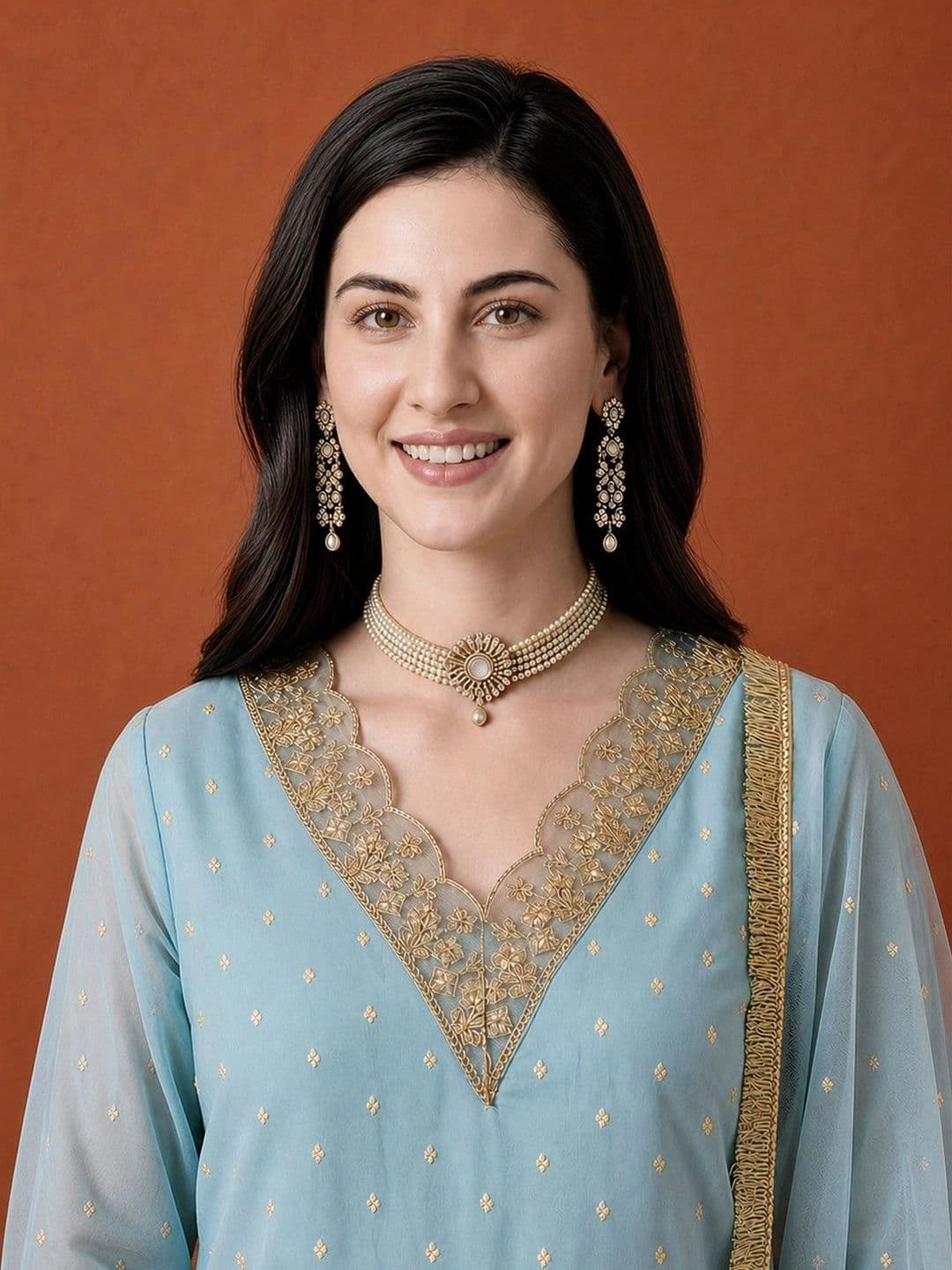 SAINOOR Women Ethnic Motifs Embroidered Regular Thread Work Kurta with Trousers & With Dupatta thumbnail 7