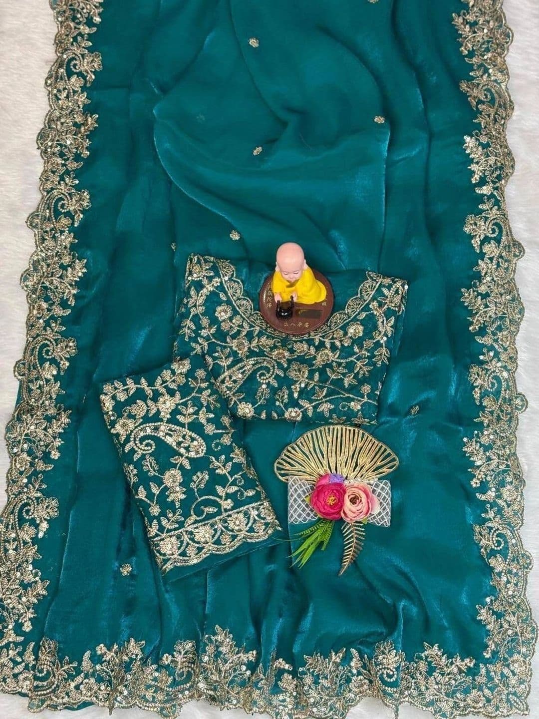 Sangria Embellished Embroidered Satin Saree thumbnail 7