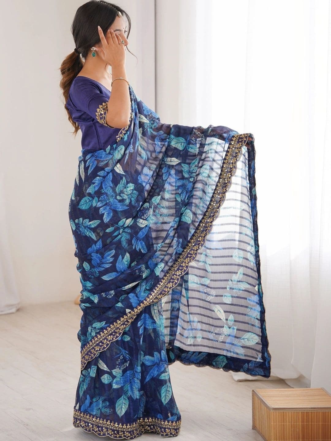 Mitera Floral Embroidered Pure Georgette Saree thumbnail 6
