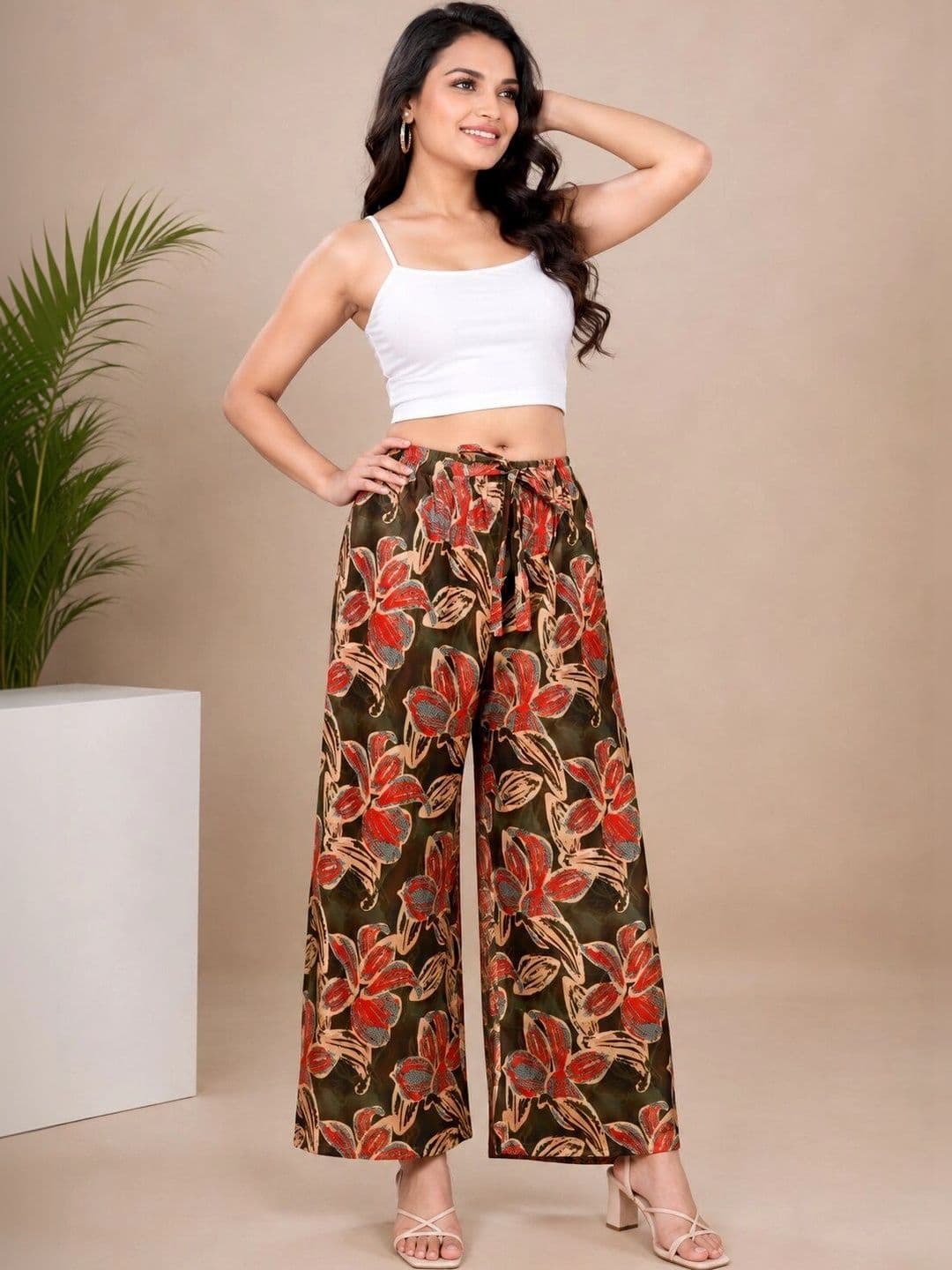 MOLIKONIC Women Floral Printed Chambray Ethnic Palazzos - view 1