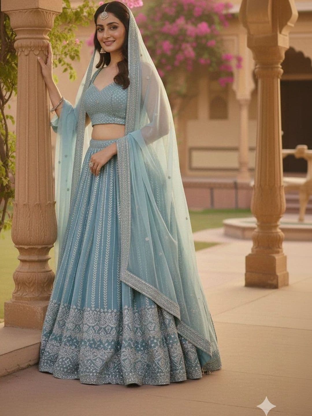 Indi INSIDE Embellished Thread Work Semi-Stitched Lehenga & Unstitched Blouse With Dupatta - view 1