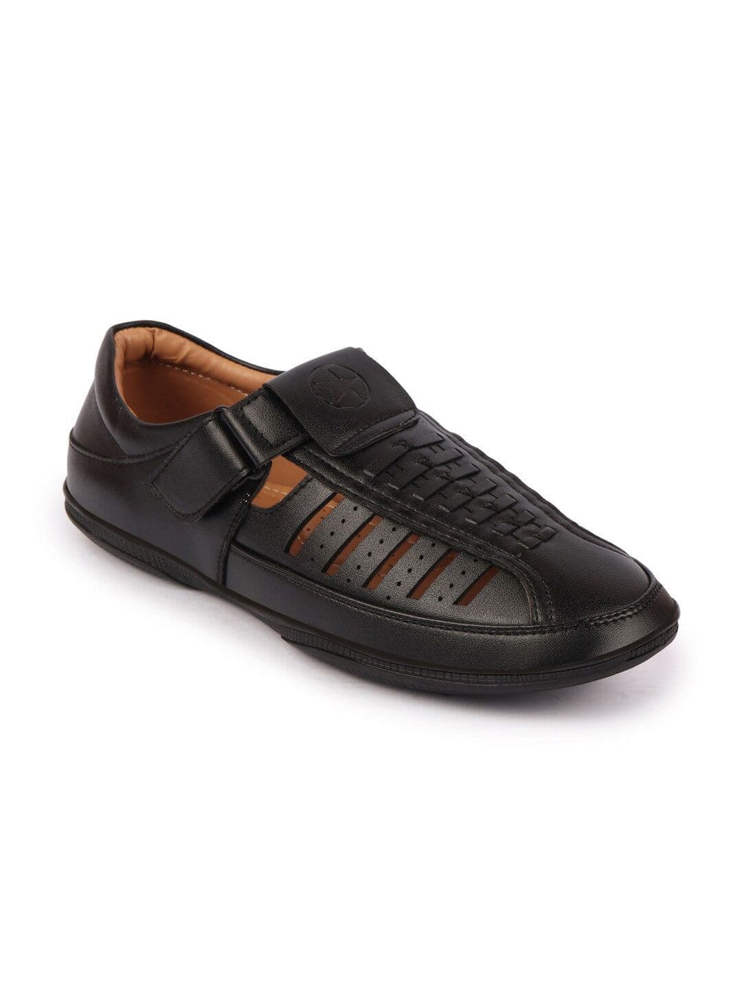 FAUSTO Men Black Laser Cut PU Fisherman Sandals thumbnail 7