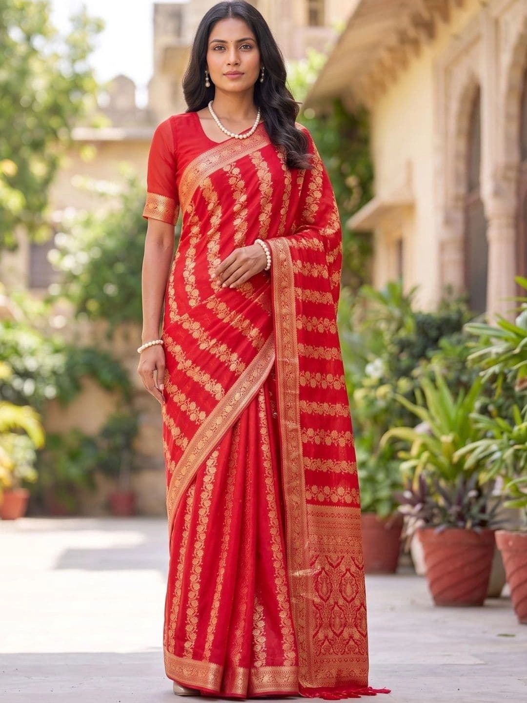 SOURAGYA Leheriya Zari Banarasi Saree - view 1