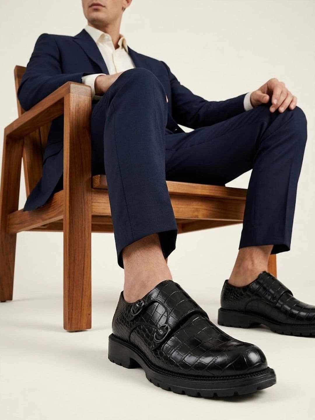 House of Pataudi Men Textured Formal Monk Shoes - view 1