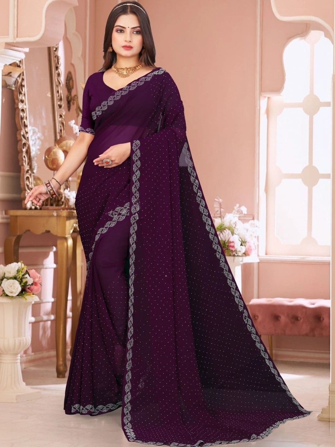 Textile Mantra Embellished Poly Chiffon Saree - view 1