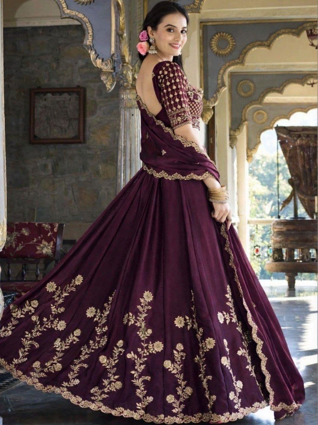 VASTRYN Embroidered Ready to Wear Lehenga & Unstitched Blouse With Dupatta thumbnail 5