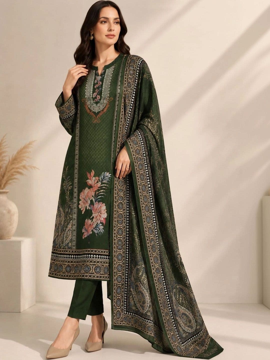 Wool's Kart Women Ethnic Motifs Printed Regular Kurta with Trousers & With Dupatta - view 1