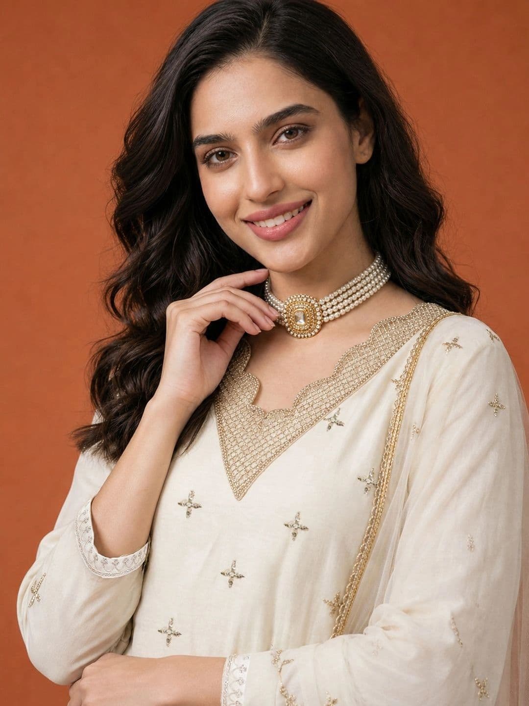 SAINOOR Women Ethnic Motifs Embroidered Regular Kurta with Trousers & With Dupatta thumbnail 6