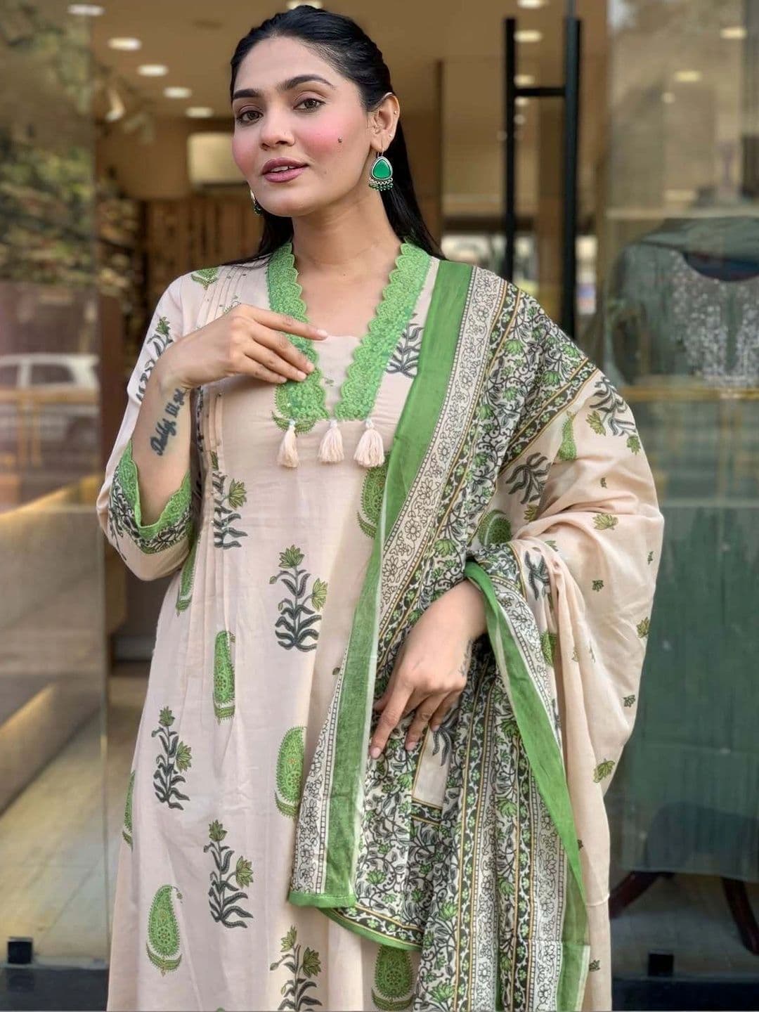 KALINI Women Ethnic Motifs Printed Regular Pure Cotton Kurta with Palazzos & With Dupatta thumbnail 6