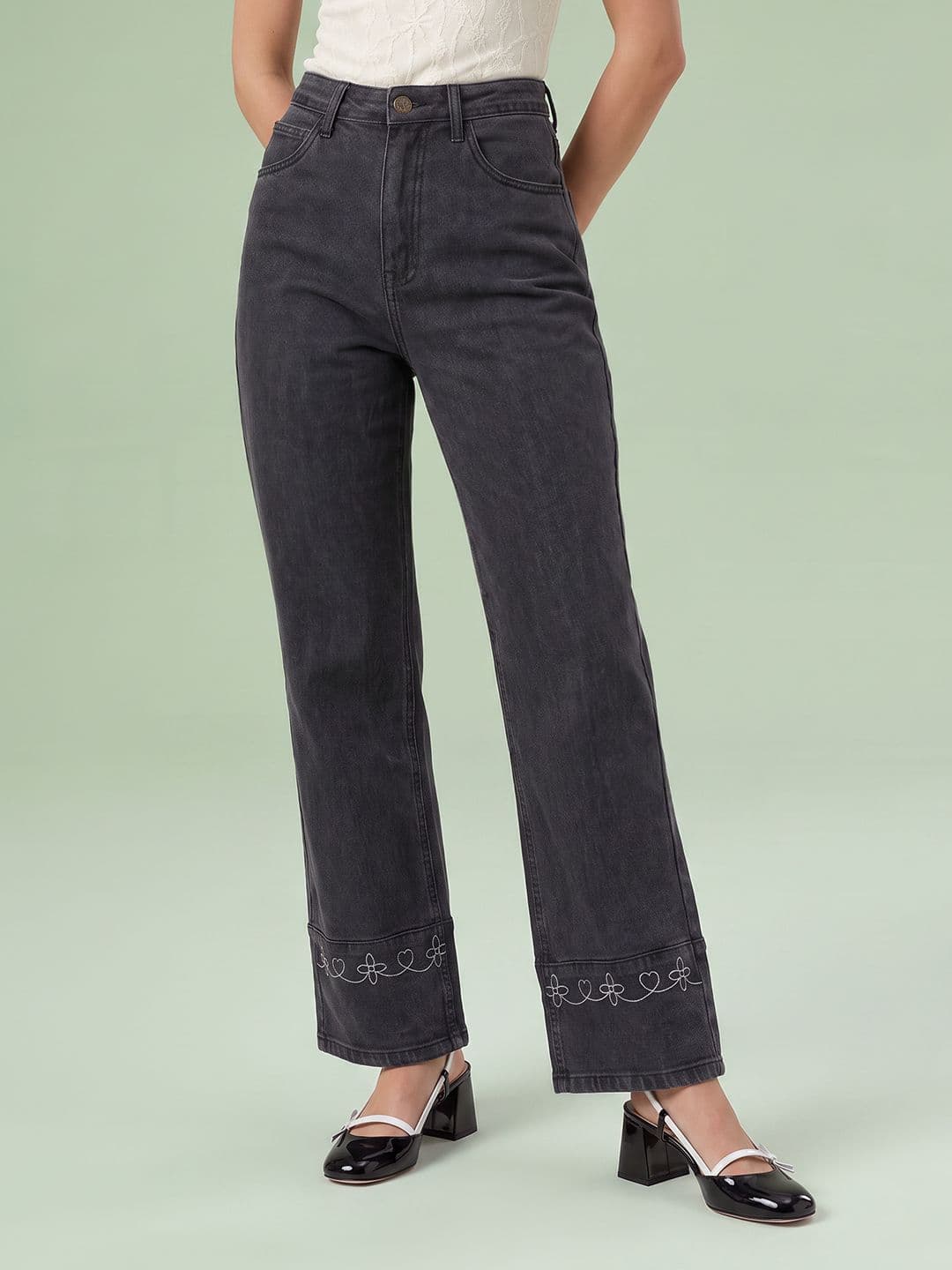 DressBerry Women Straight Fit High-Rise Embroidered Jeans - view 1