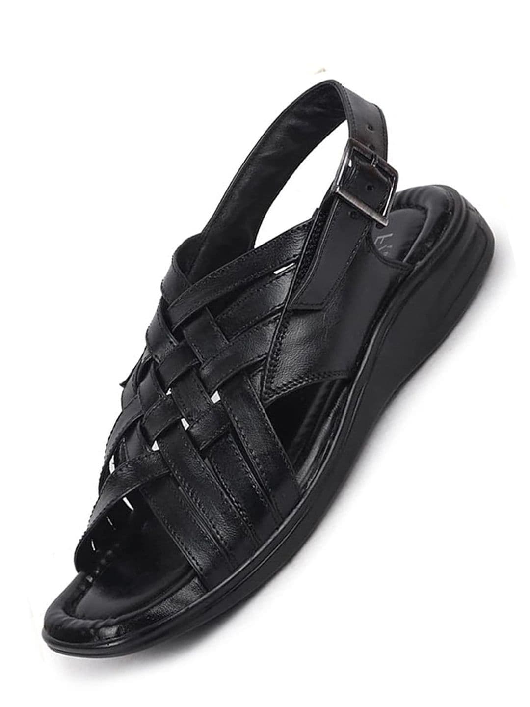 FAUSTO Men Black Leather Comfort Sandals - view 1