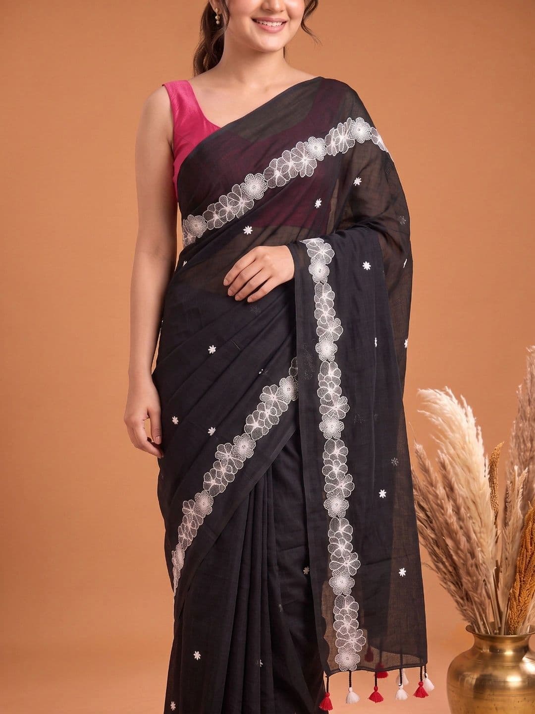 KALINI Floral Embroidered Pure Cotton Saree thumbnail 3