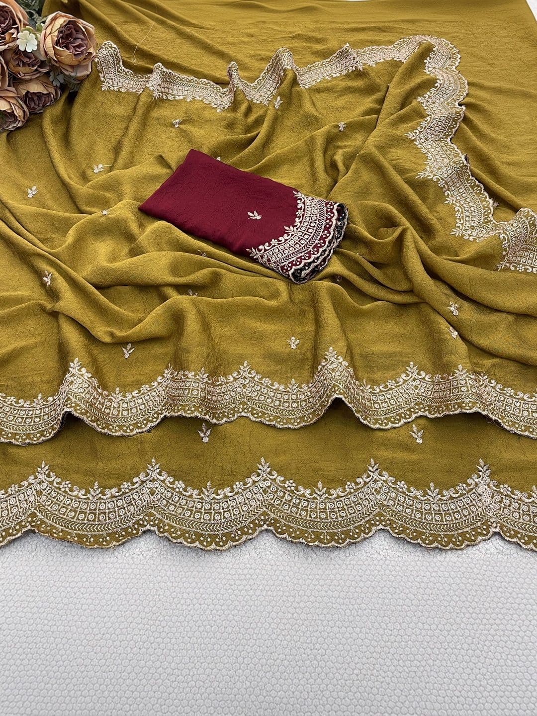 Vastra Drape Ethnic Motifs Embroidered Poly Georgette Saree thumbnail 4