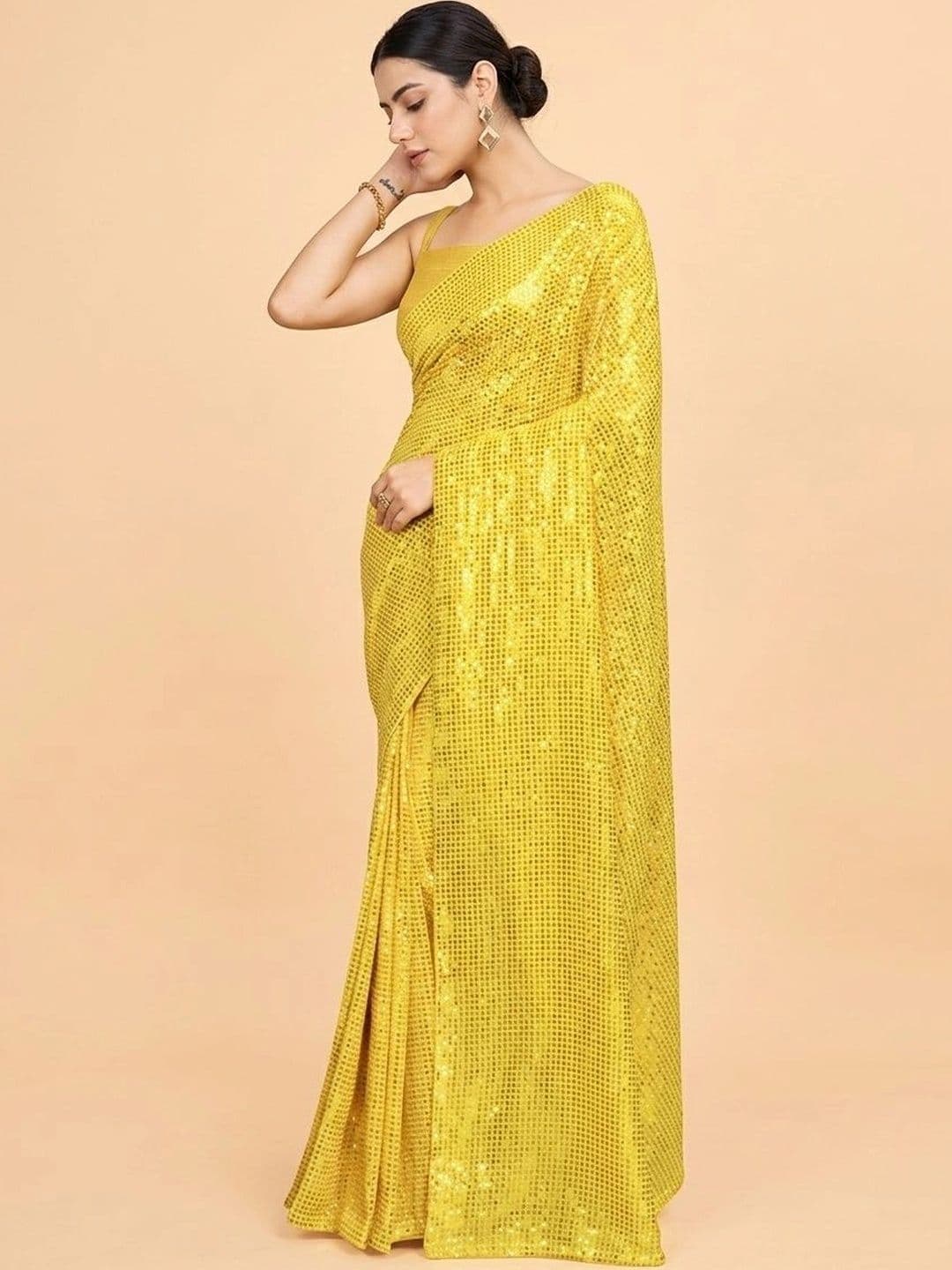 SZN Embellished Sequinned Poly Georgette Designer Saree thumbnail 4