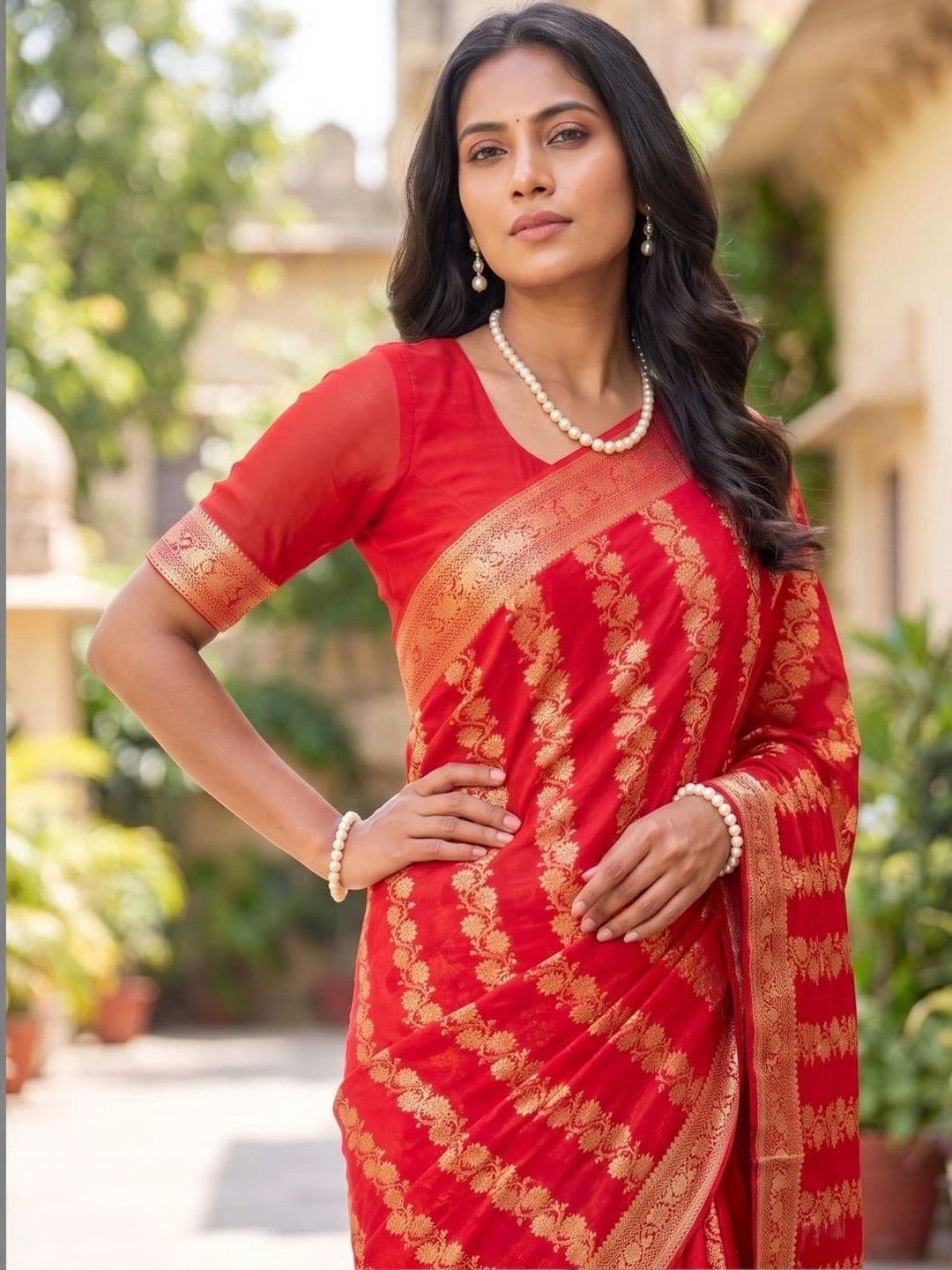 SOURAGYA Leheriya Zari Banarasi Saree thumbnail 2