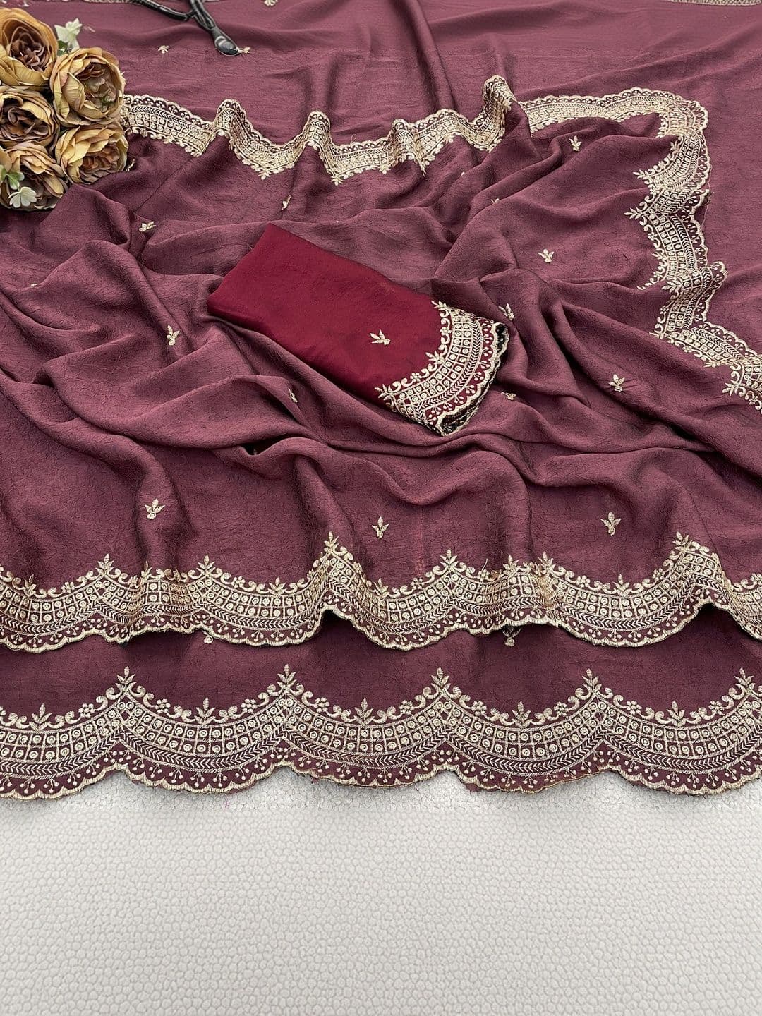 Saanvi Ethnic Motifs Embroidered Poly Georgette Saree thumbnail 2