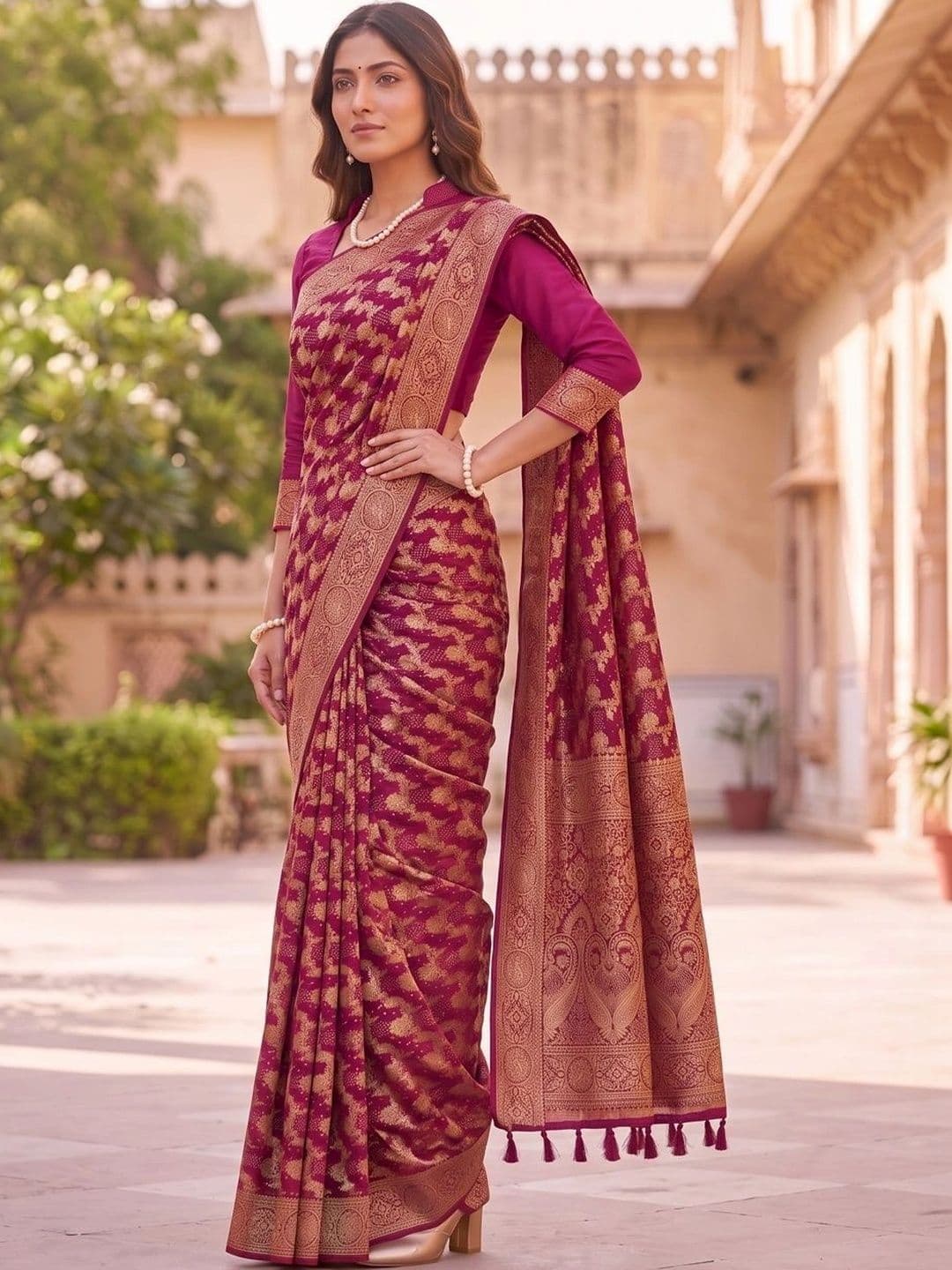 SOURAGYA Woven Design Zari Banarasi Saree thumbnail 2
