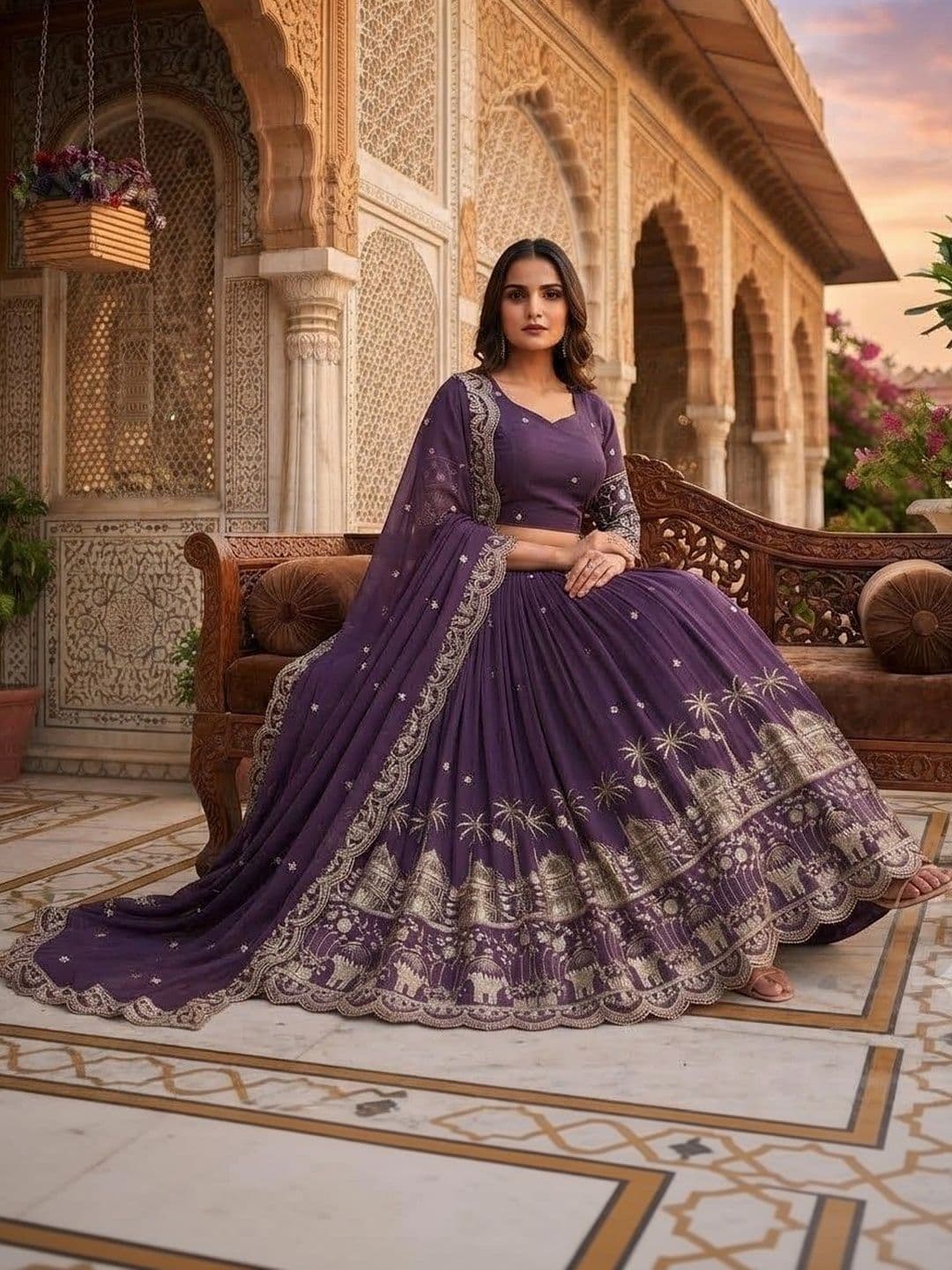 VASTRYN Embroidered Thread Work Ready to Wear Lehenga & Unstitched Blouse With Dupatta thumbnail 3