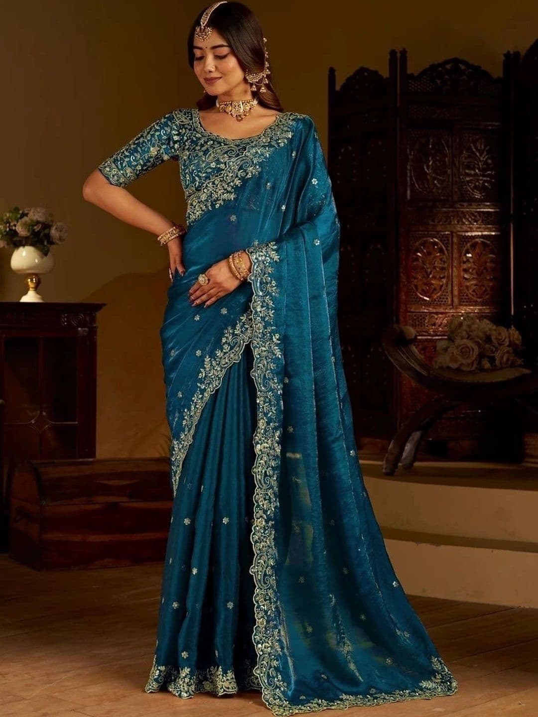 kantuba Embroidered Satin Banarasi Saree - view 1