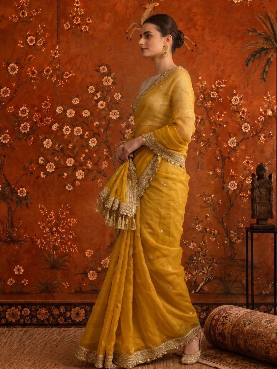 Sangria Embellished Embroidered Satin Saree thumbnail 4