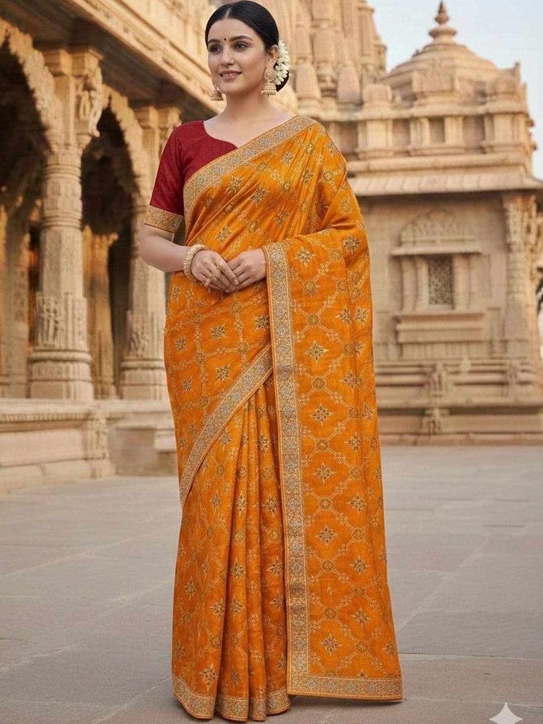 Textile Mantra Bandhani Embroidered Poly Georgette Saree - view 1