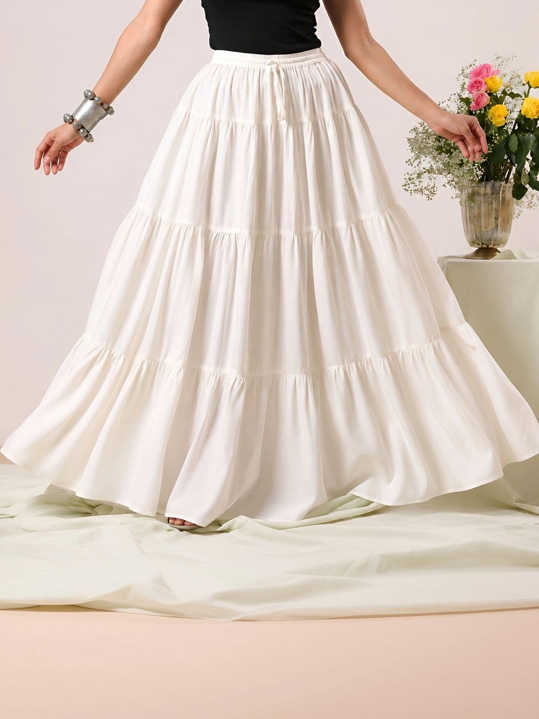 HARAYE Women Tiered Maxi Flared Skirt - view 1