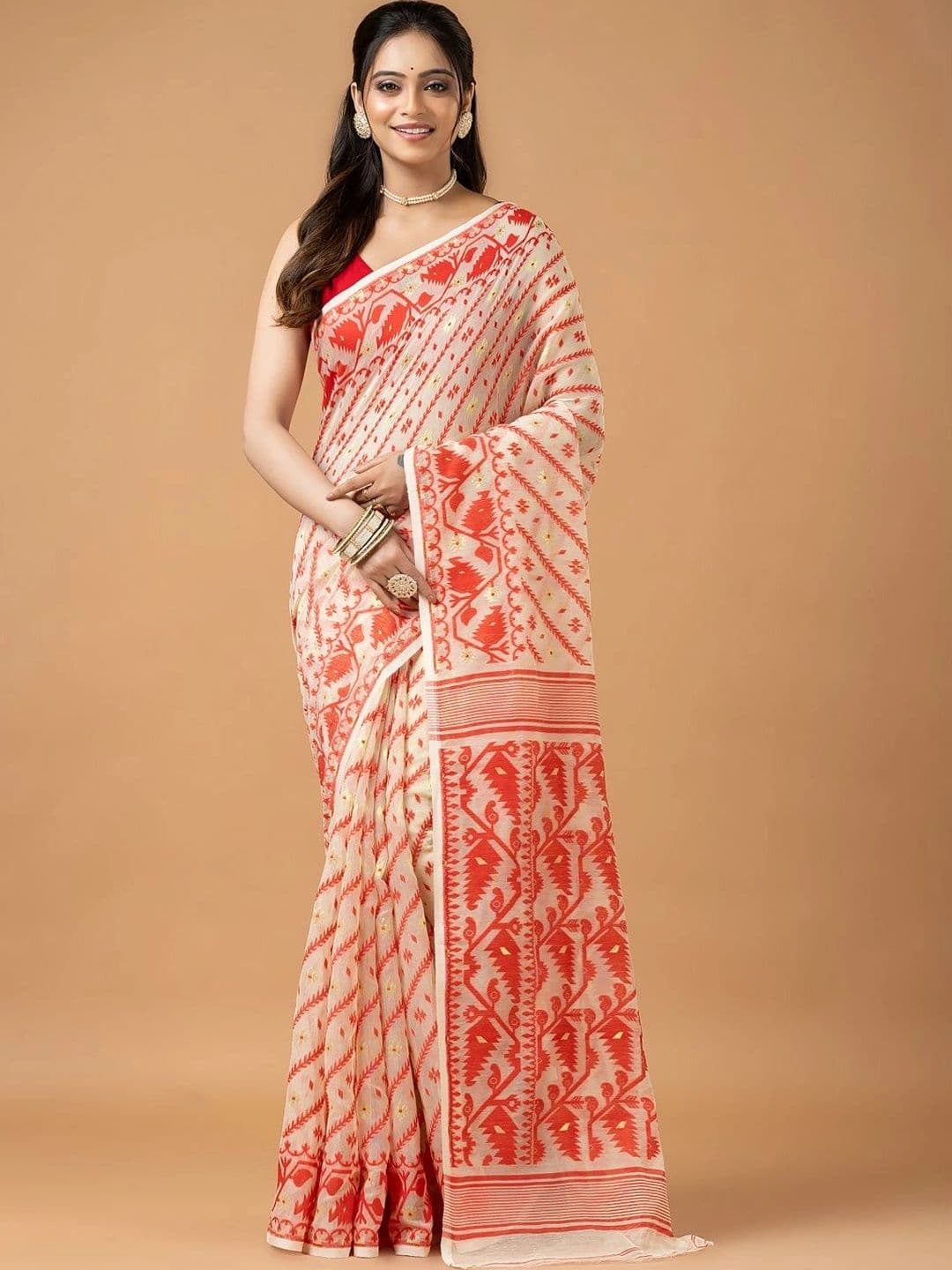 Kosh Ethnics Woven Design Zari Pure Cotton Jamdani Saree - view 1