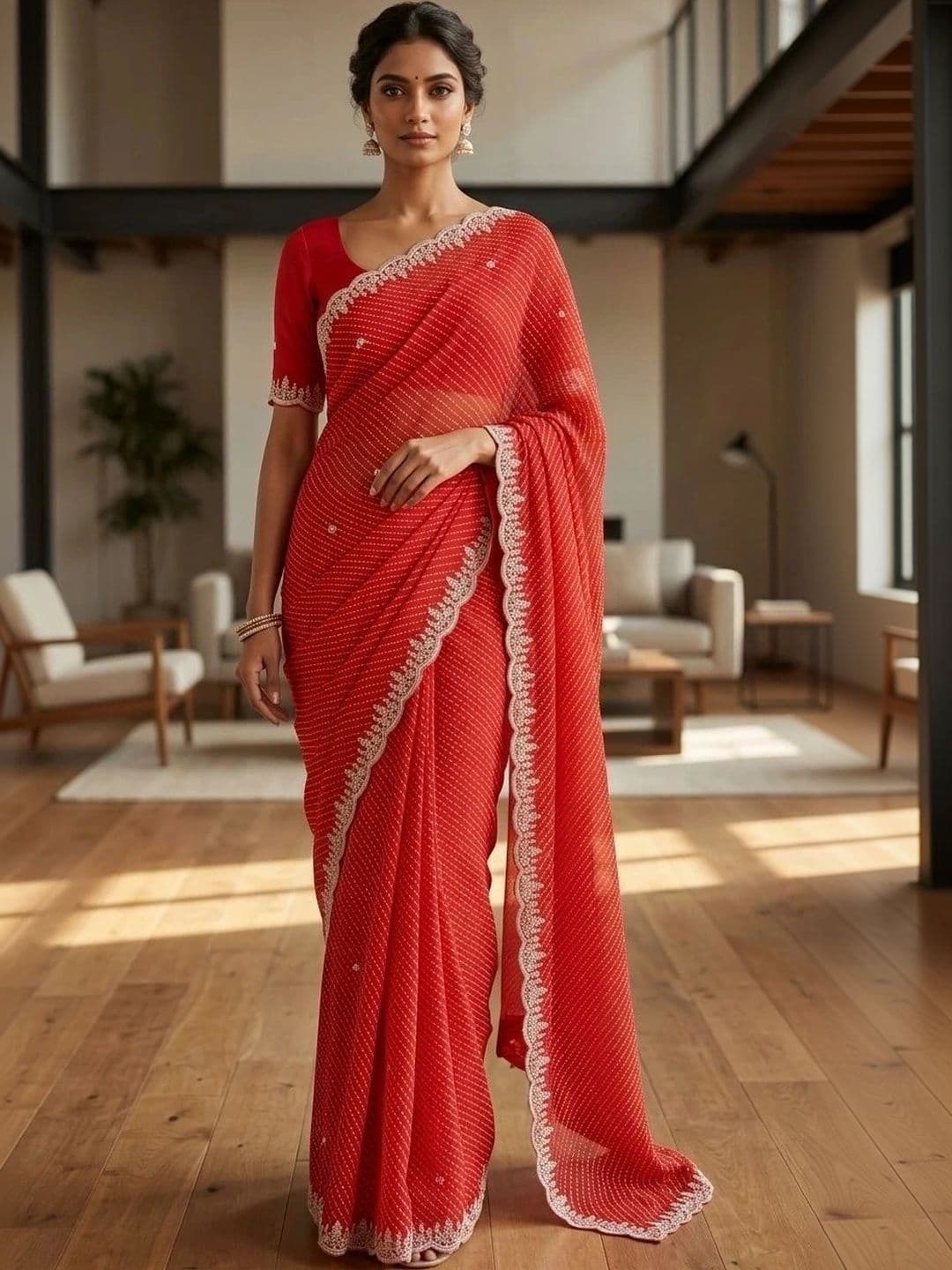 Fashion Mantra Bandhani Embroidered Poly Georgette Saree - view 1