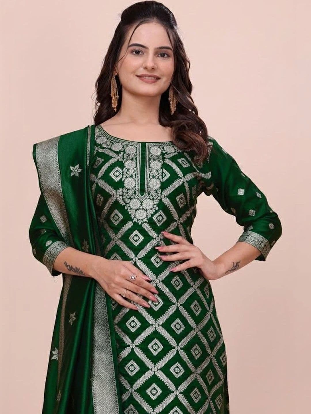 kantuba Art Silk Unstitched Dress Material thumbnail 2