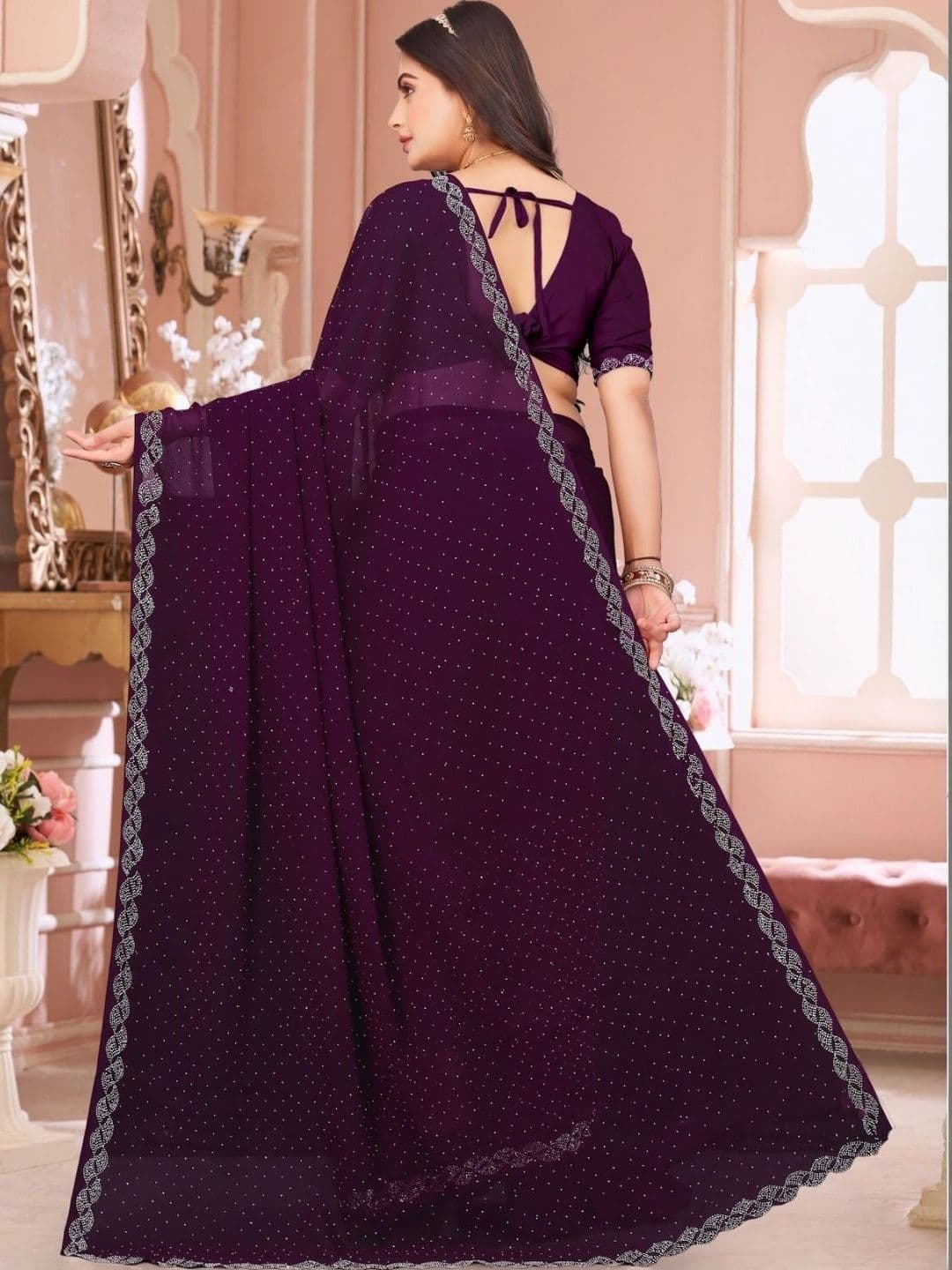 PRANU TRENDS Poly Chiffon Saree thumbnail 3