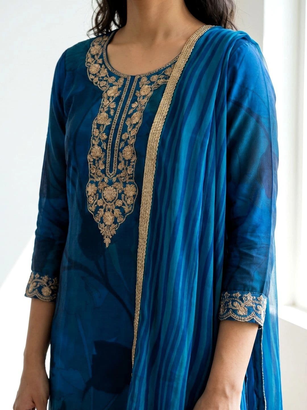 NAZARIA Women Ethnic Motifs Embroidered Regular Thread Work Kurta with Trousers & With Dupatta thumbnail 4