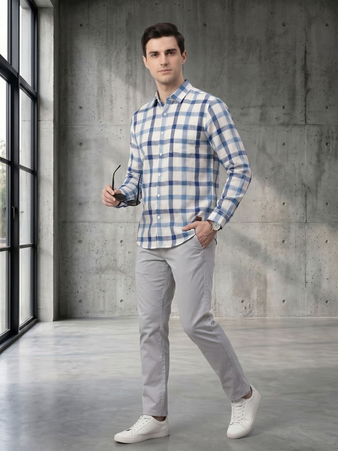 Roadster Men White Regular Fit Checked Casual Shirt thumbnail 4