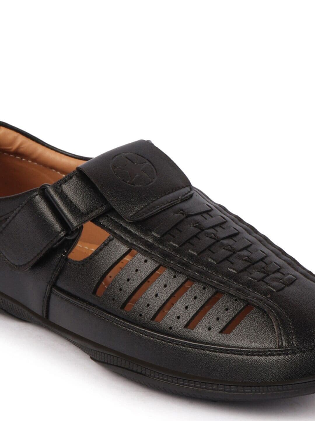 FAUSTO Men Black Laser Cut PU Fisherman Sandals thumbnail 2