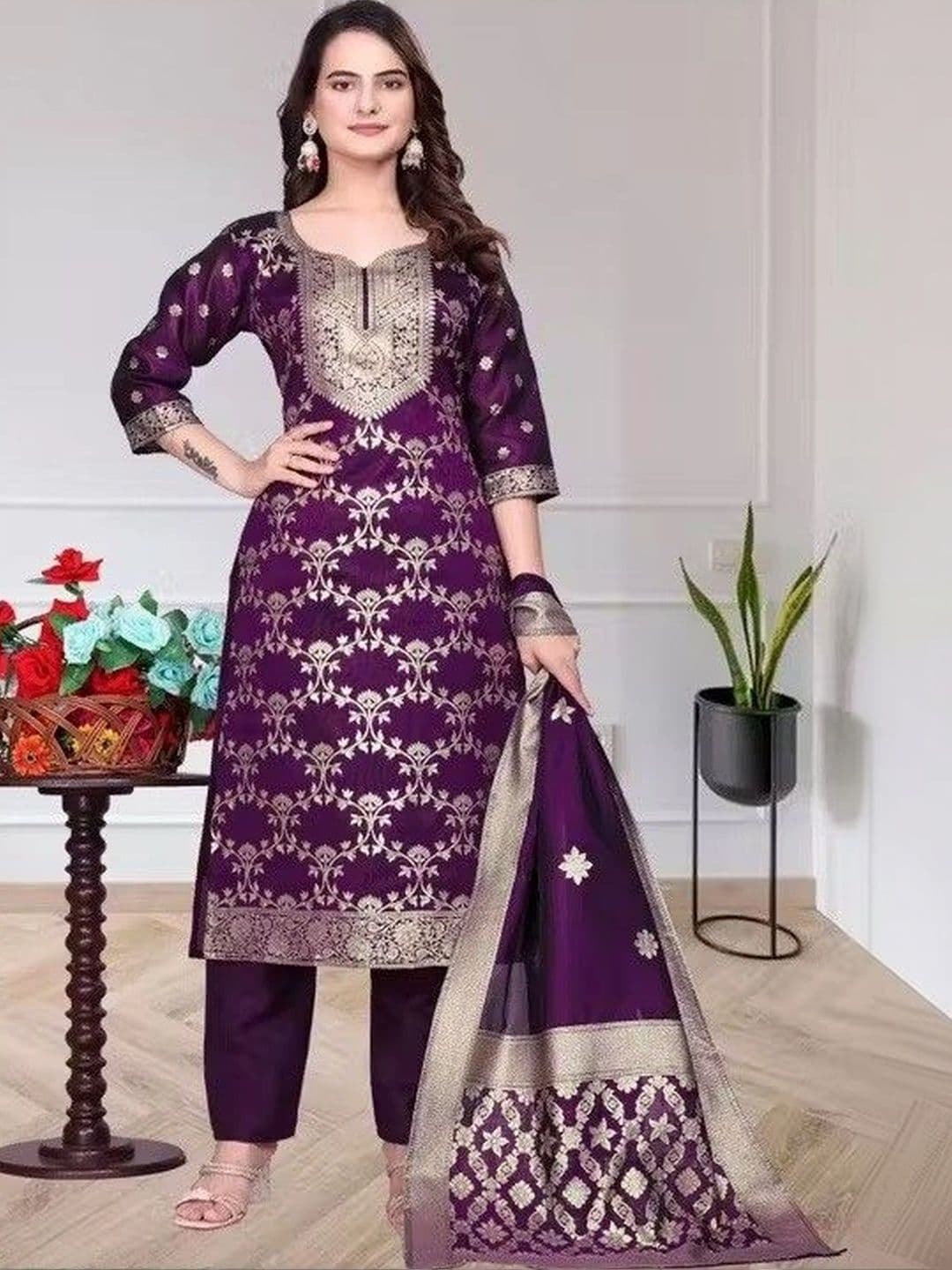 kantuba Art Silk Unstitched Dress Material thumbnail 3