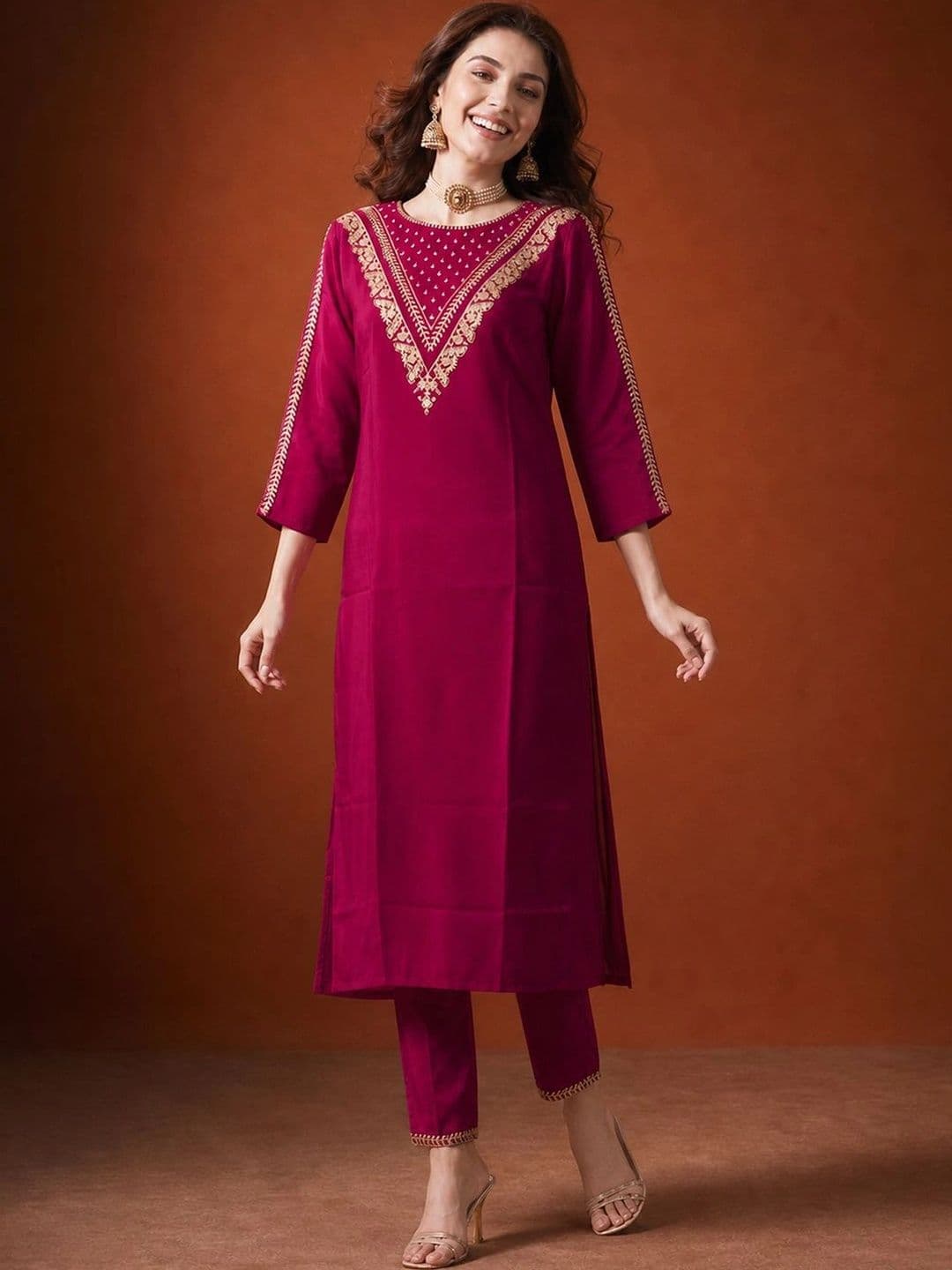SAINOOR Women Ethnic Motifs Embroidered Regular Thread Work Kurta with Trousers & With Dupatta thumbnail 7