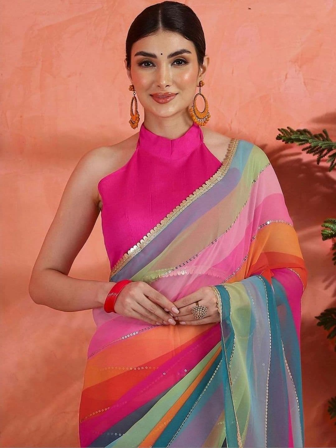 SZN Ombre Sequinned Poly Georgette Designer Saree thumbnail 2