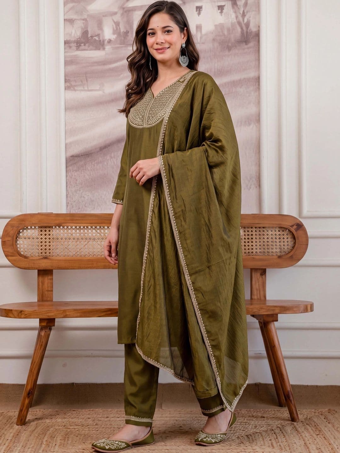 Shree Ramkrishna Fab Women Ethnic Motifs Embroidered Regular Thread Work Kurta with Trousers & With Dupatta thumbnail 5