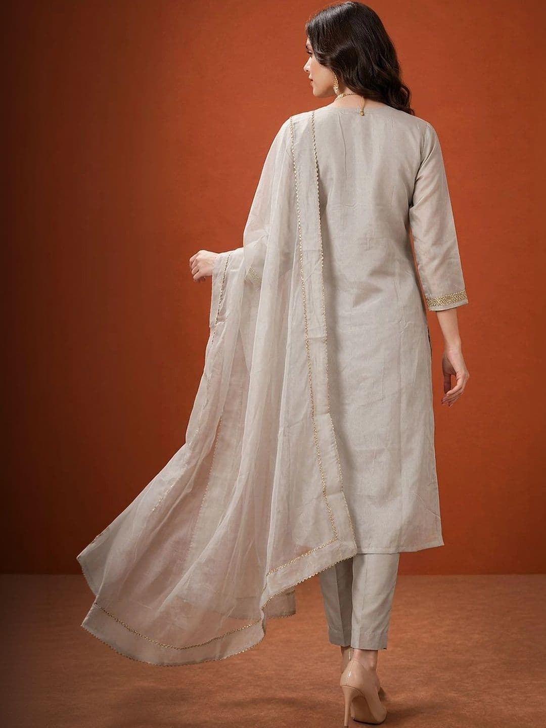 SAINOOR Women Ethnic Motifs Embroidered Regular Thread Work Kurta with Trousers & With Dupatta thumbnail 5