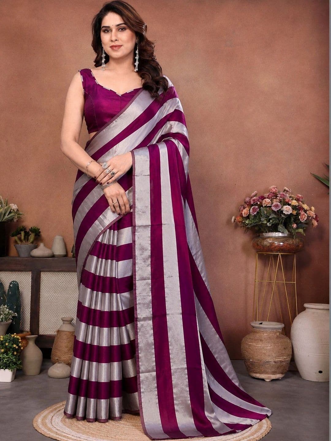 Zenofab Embellished Zari Satin Leheriya Saree - view 1