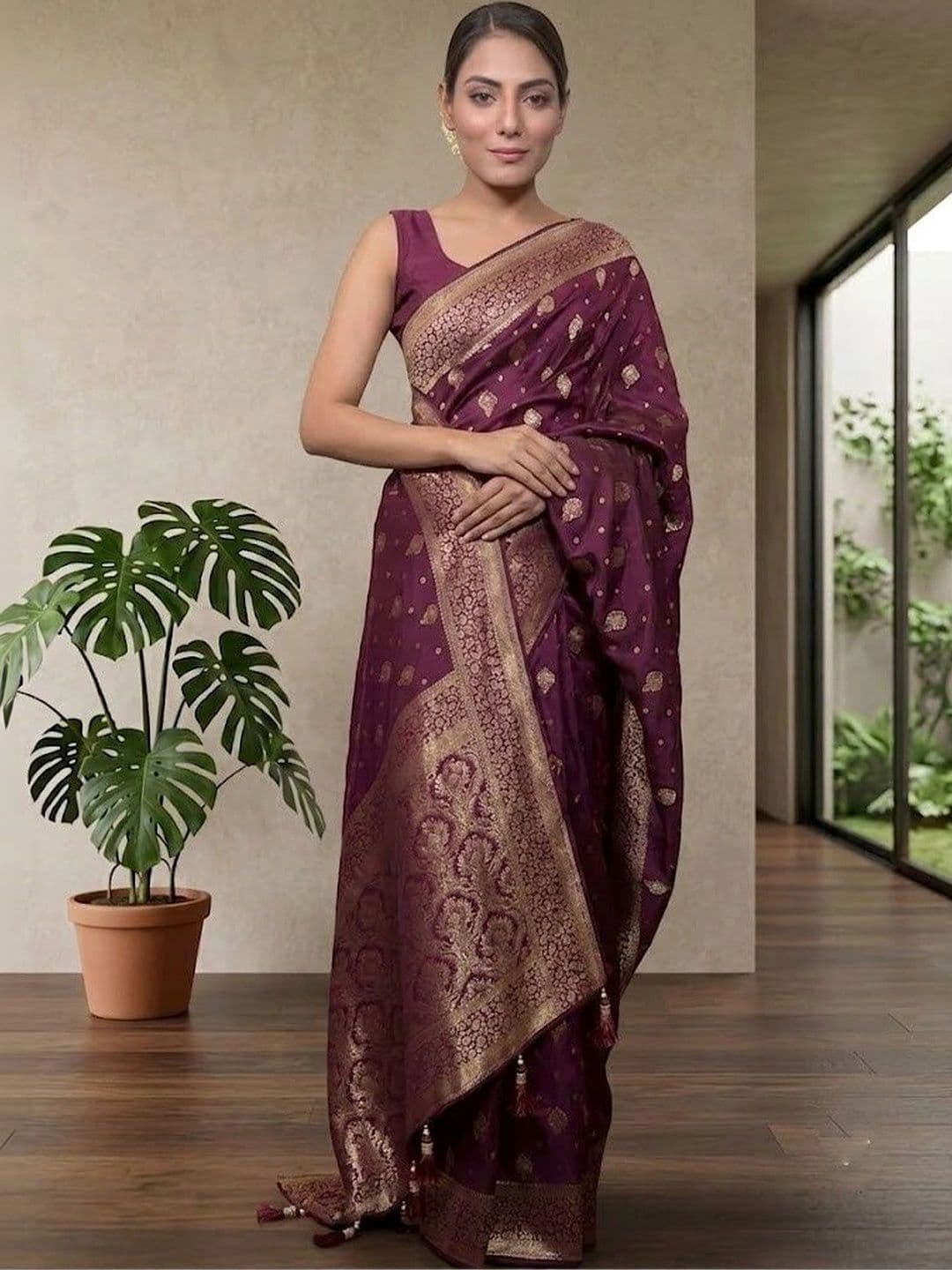 RUTVA FASHION Woven Design Zari Art Silk Banarasi Saree - view 1