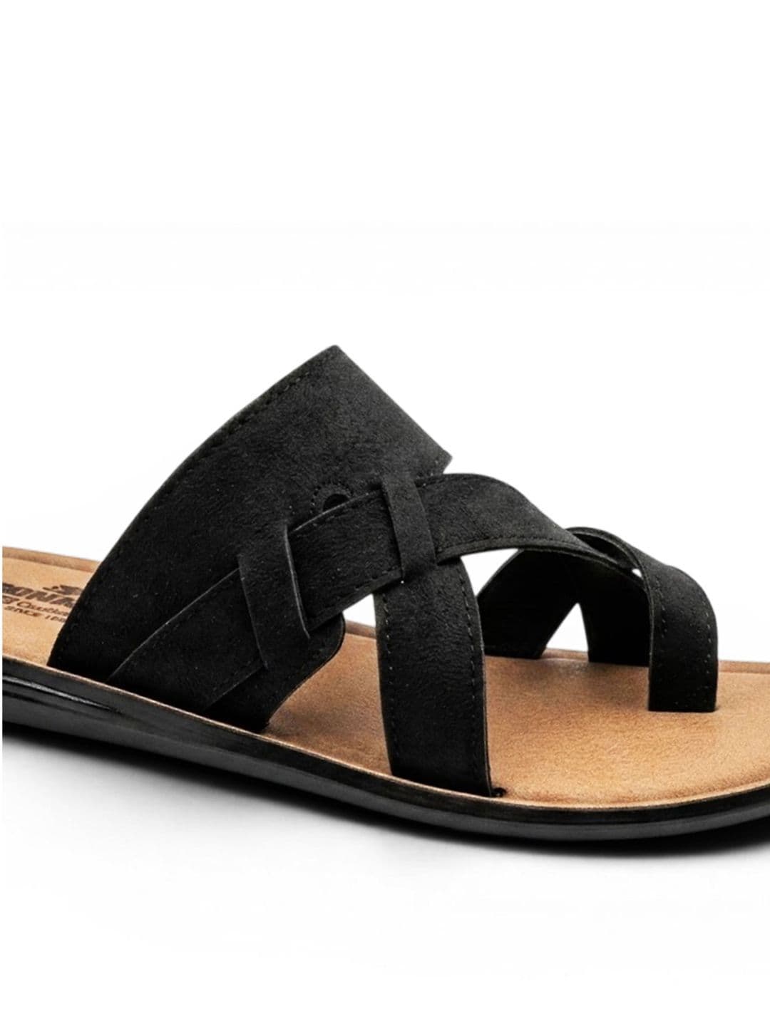 Binny Men Black Synthetic Comfort Toe-Ring Sandals With Cross-Strap Design thumbnail 2