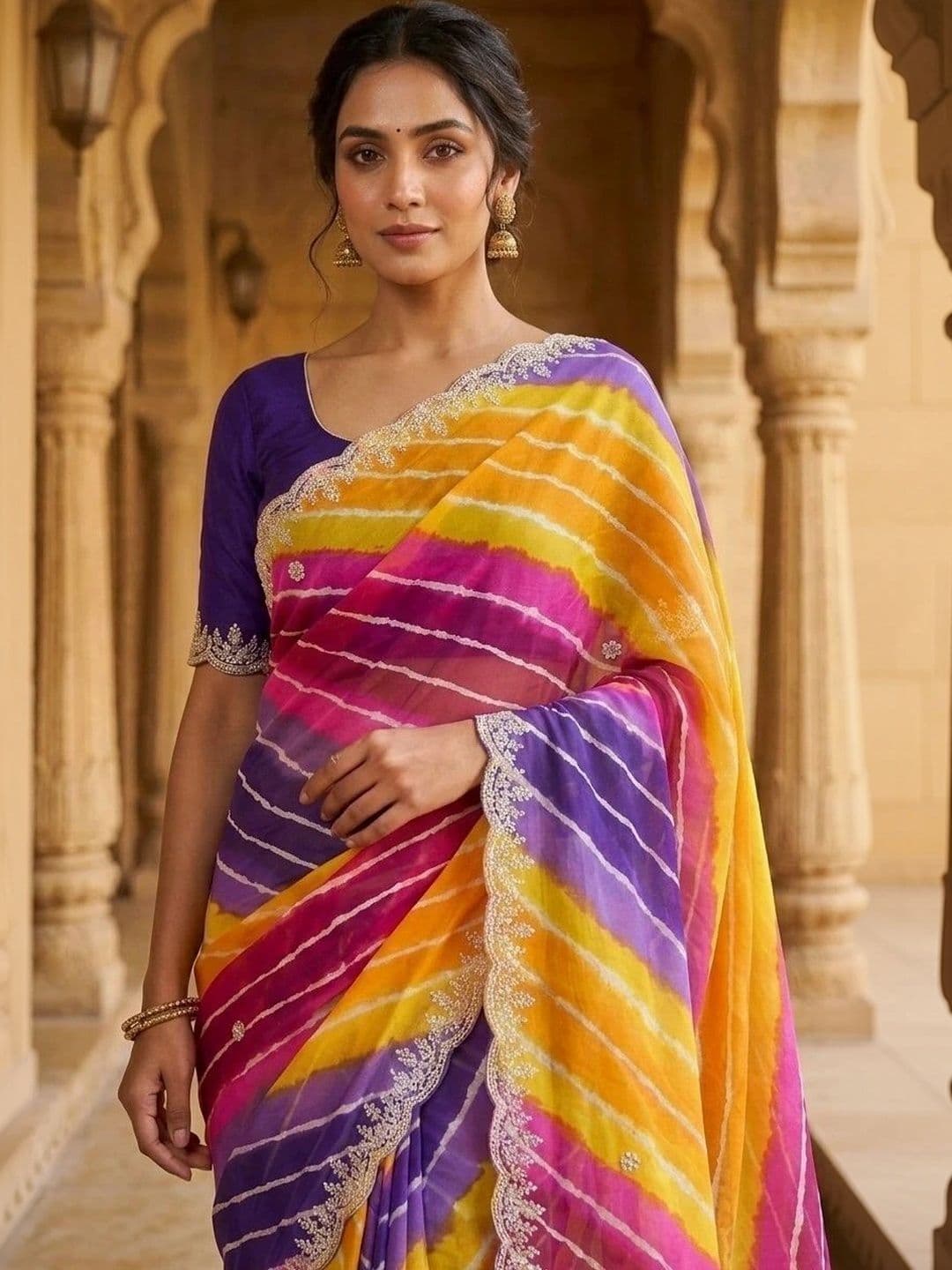 Fashion Mantra Leheriya Poly Georgette Saree thumbnail 4