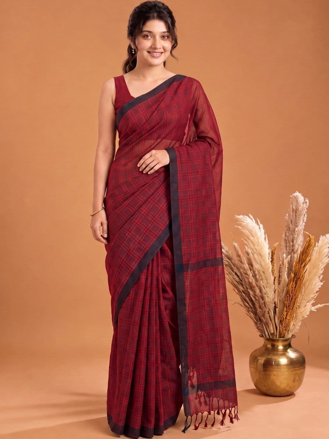Mitera Checked Pure Cotton Saree thumbnail 5